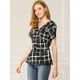 thumbnail image 2 of Blusa A Cuadros Cuello V Manga Corta Cintura Con Cordón Peplum Allegra K Negro L, 2 of 6