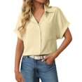 thumbnail image 2 of Summer Tops for Women 2025 Ladies Loose Short Sleeve Pocket Casual Striped Shirt Summer Shirts for Women Yellow M, 2 of 4