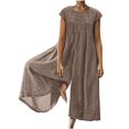 thumbnail image 2 of Jumpsuits for Women Summer Loose Wide Leg Jumpsuits Solid Color Plus Size Short Sleeve Rompers Overalls Brown S, 2 of 5