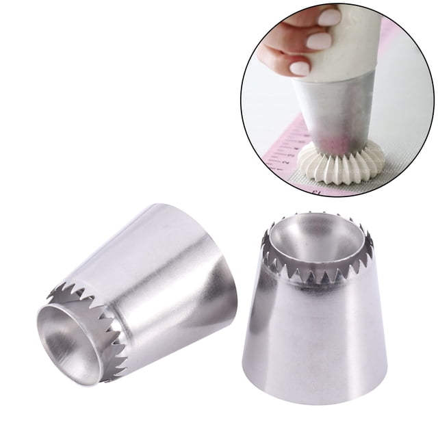 GOOHOCHY 2Set Hollow Piping Tip Silver Stainless Steel Icing Tips for DIY Food Patterns Professional Pastry Chefs