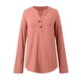 thumbnail image 3 of MHFRRA Camisa de Manga Larga con Cuello En V y Botones para Mujer, Blusa Informal para Otoño e Invierno, Cómoda, de Tela Suave, Elegante, para Uso Diario. Rosa, 3 of 7