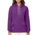 thumbnail image 2 of Otntypg Women's Hoodies Thick Fleece Lined Hooded Sweatshirt Plush Thick Warm Sherpa Lined Heavyweight Long Sleeve Drawstring Pullover Tops with Pocket Purple XL, 2 of 8