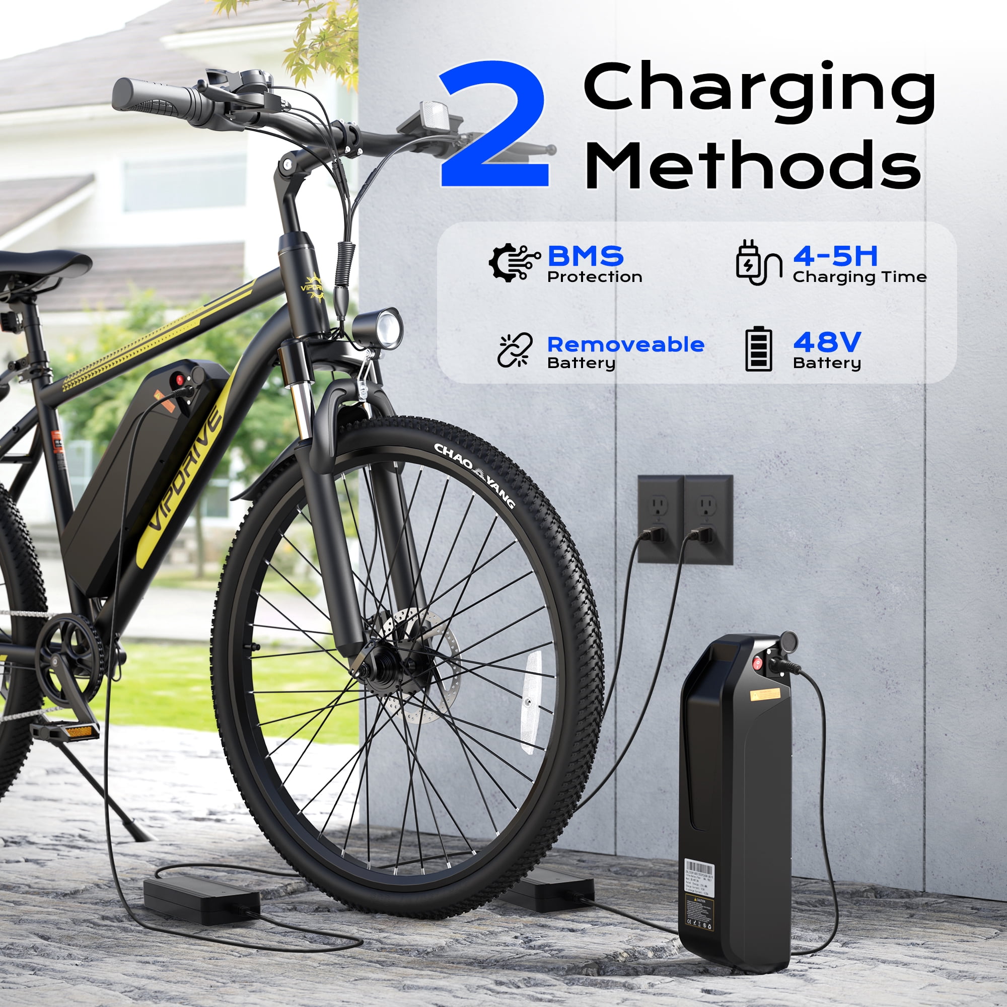 VIPDRIVE Electric Bike for Adults 26", 750W Peak Ebike, 48V 7.8AH Removable Battery，Up to 40 Miles 20MPH Electric Mountain Bike，Front Fork Suspension，7-Speed Shimano Gears，UL2849