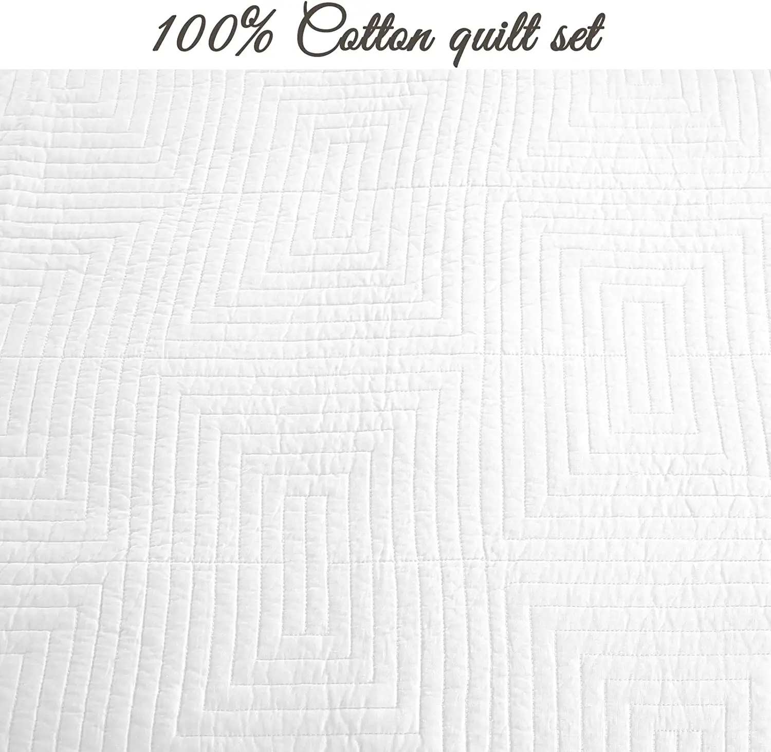 Cozy Line Home Fashions Geometric Maze Solid White 100% Cotton 3 Piece Quilt Bedding Set, Queen