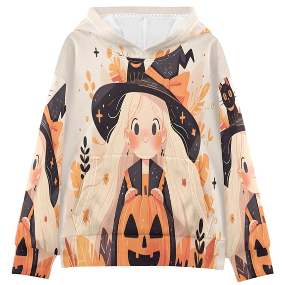 DIXRUYEE Cute Witch Pumpkin Print Hoodie Casual Pullover Sweatshirt With Kangaroo Pocket