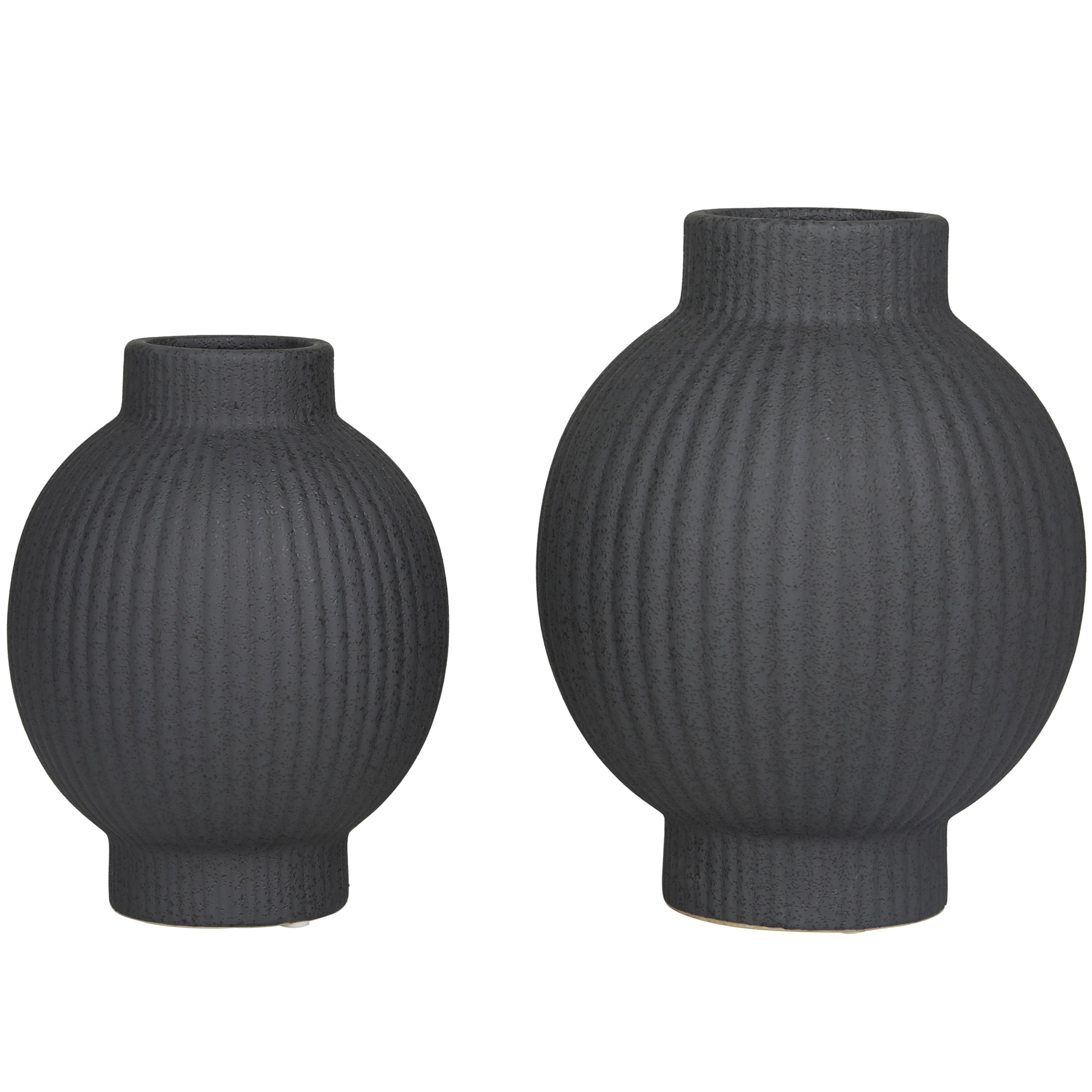 CosmoLiving by Cosmopolitan 11", 9"H Ribbed Black Ceramic Vase, Set of 2