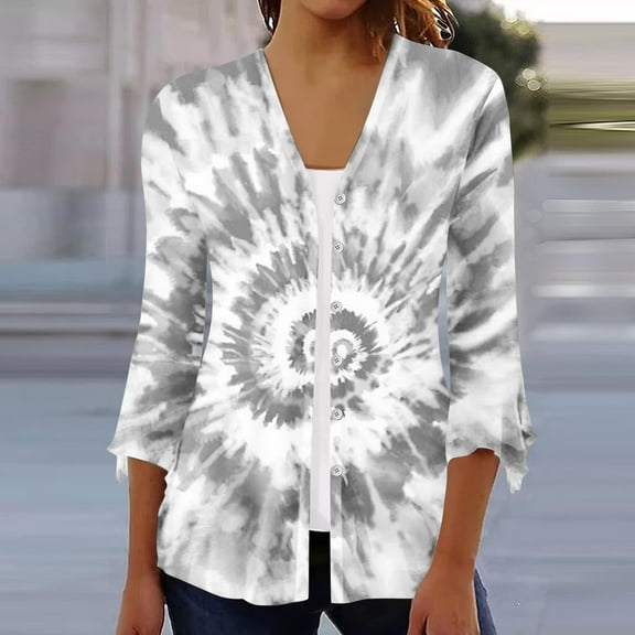 Sakmal Casual Coats for Women Plus Size Long Sleeve Sleeve Lightweight Gray Tie Dye Cardigan Loose Fit Womens Jackets and Coat