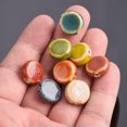 thumbnail image 4 of U8MO 10pcs 15mm Flat Round Fancy Glazed Ceramic Porcelain Loose Beads Jewelry Making-Green, 4 of 4
