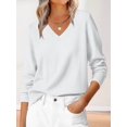 thumbnail image 6 of Female Long Sleeve V Neck Sweaters Fall Casual Classic Soft Loose Fit Basic Pullover Jumper Top Cream White L, 6 of 10