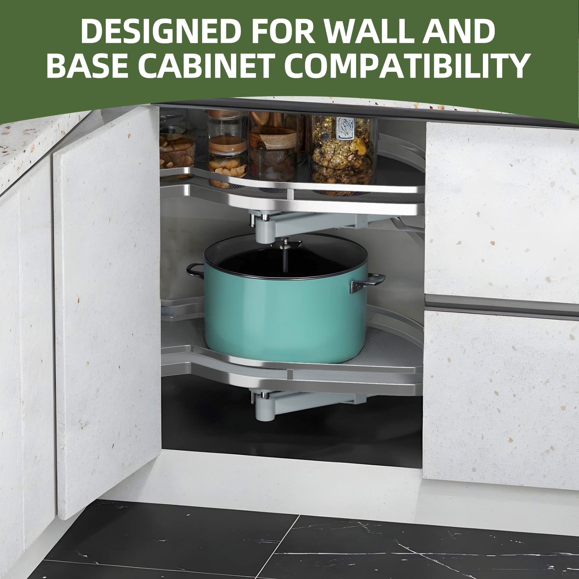 Dextrus 2-Tier Swing Tray, Soft Close Blind Corner Kitchen Cabinet Organizer, Left Swing for 36" and Larger Right Handed Open Blind Kitchen Cabinets