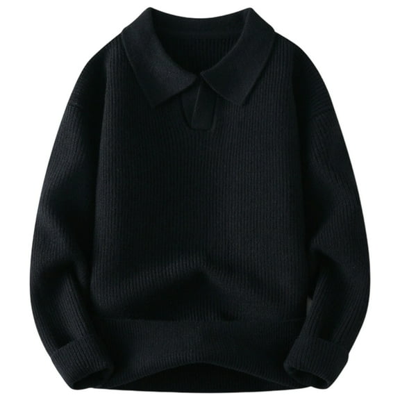 JTieacloth Men's Knit Pullover Sweater Knit Sweater Coat Autumn Winter Seagull Collar Scissor Neckline Solid Color Turn Down Collar Pullover Long Sleeve Outerwear(Black)