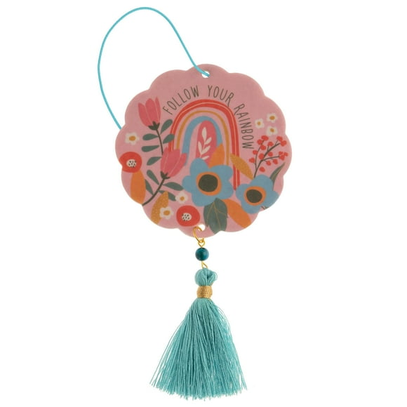 Karma , Désodorisant à l'Huile Essentielle pour Voitures Lot de 2, Maison & Bureau - Désodorisant Décoratif Coloré avec Pompon, Suivez Votre Parfum de Mangue Arc-en-Ciel