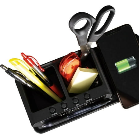 OttLite - AO3G5T LCD Digital Alarm Clock with Organizer and Qi Wireless Charging