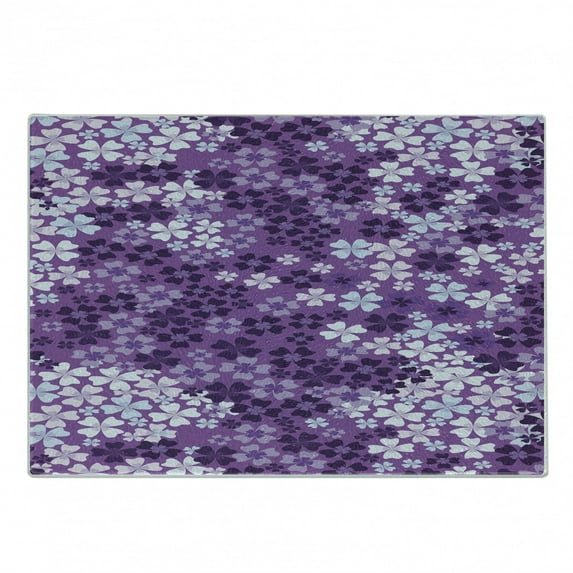 Flower Cutting Board, Lilac Flowers Blossoms in Spring Romantic Meadow Happy Fun Countryside Print, Decorative Tempered Glass Cutting and Serving Board, Small Size, Purple White, by Ambesonne