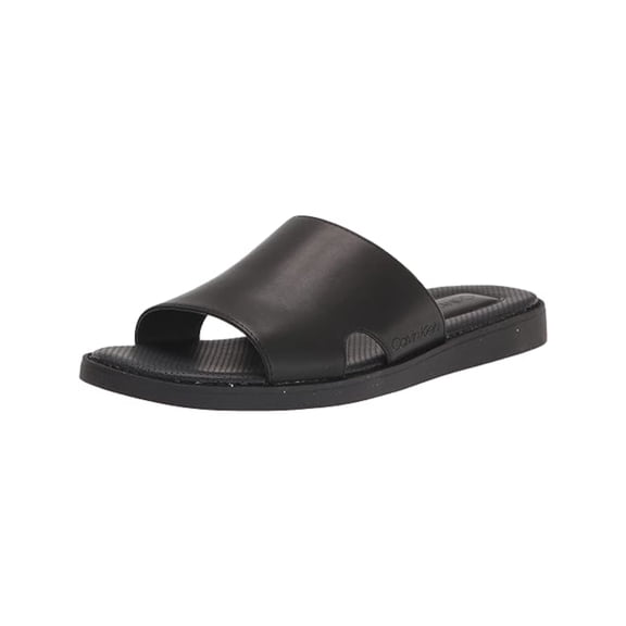 CALVIN KLEIN Mens Black Padded Goring Ethan Round Toe Wedge Slip On Slide Sandals Shoes 9