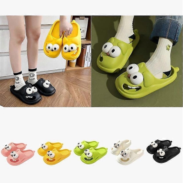 Pantuflas 3D con ojos grandes de perro, divertidas pantuflas de baño y ducha con suela gruesa antideslizante de EVA con dibujos animados, sandalias suaves y lindas para el verano.