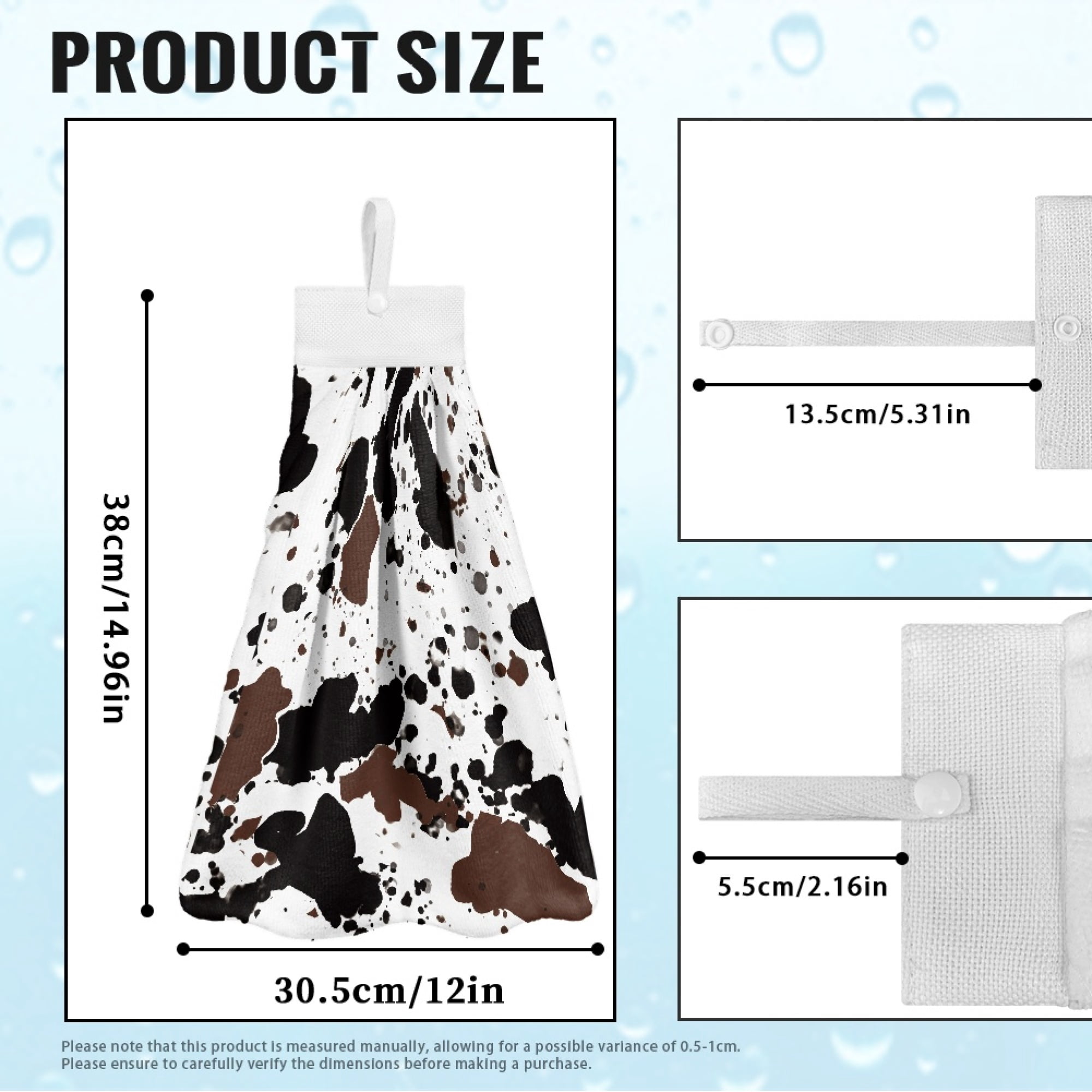 SEANATIVE Cow Print Hand Towels with Button Loop Highly Absorbent Hanging Hand Towels for Wiping Hands 2 PCS Quick Dry Hand Towels for Bathroom Kitchen Tie Towel Home Decor