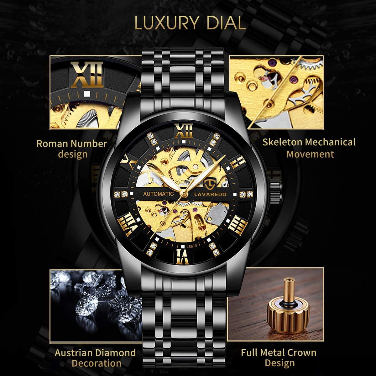 A ALPS Watches for man Automatic Mechanical Watches self Winding Man Watch with Stainless Steel Strap Business Watches Gift for Men