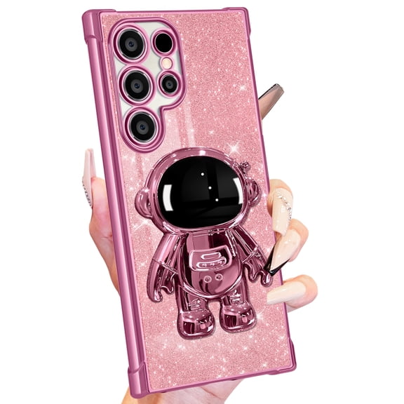 Buleens for Samsung Galaxy S24 Ultra Case Women Girls Cute Astronaut Glitter Girly Sparkly Phone Cover with 6D Astronaut Hidden Stand Kickstand Design Sparkle Bling Cases for S24 Ultra 6.8'' Pretty