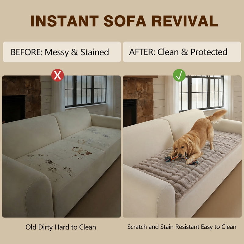 OHSIO Couch Cover for Pets, Non-Slip Fuzzy Sofa Slipcover, Washable Soft Sofa Protector for Couch Sofa and Sectional (Light Brown, 27.6'' x 70.8'')