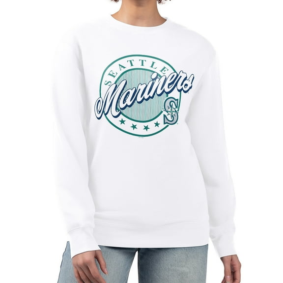Women's G-III 4Her by Carl Banks White Seattle Mariners Pinstripe Circle Team Fleece Pullover Sweatshirt