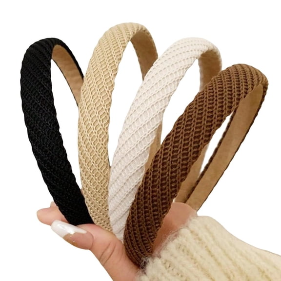 4 Pack Knitted Thin Headbands for Women, Non Slip Solid Color Hair Bands, Comfort Woven Hair Hoops Fashion Hair Accessories for Daily Wear, Makeup, Sports