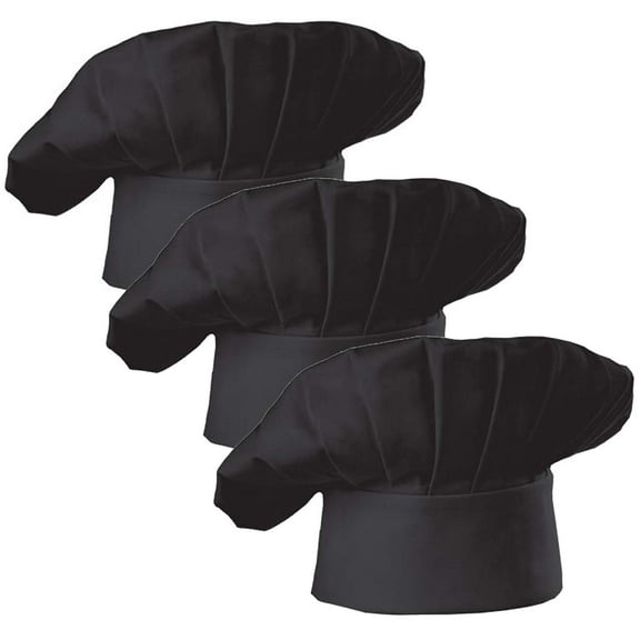 Hyzrz Set of 3 Pack Adult Chef Hat Adult Adjustable Elastic Baker Kitchen Cooking Chef Cap 3 Pieces (Black)