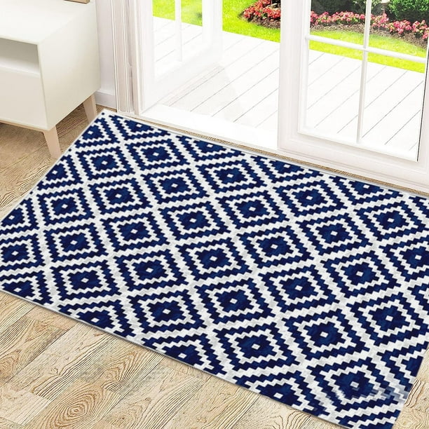 Felpudo antideslizante lavable - Estampado retro europeo de celosía para cocina, baño, entrada - Sin mudas y con fácil limpieza
