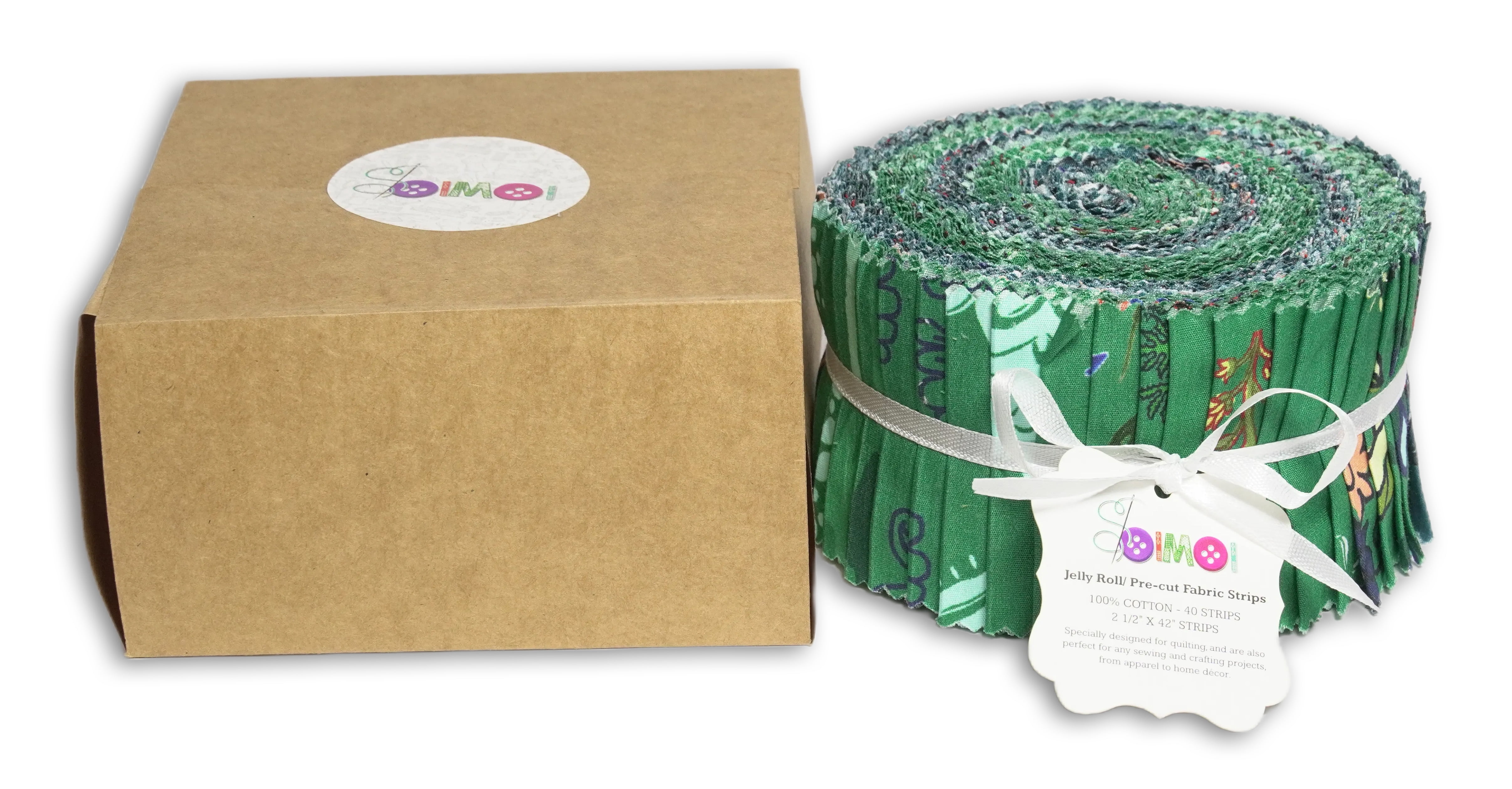 Soimoi 40Pcs Block Print Precut Fabrics Strips Roll Up 2.5x42inches Cotton Jelly Rolls for Quilting