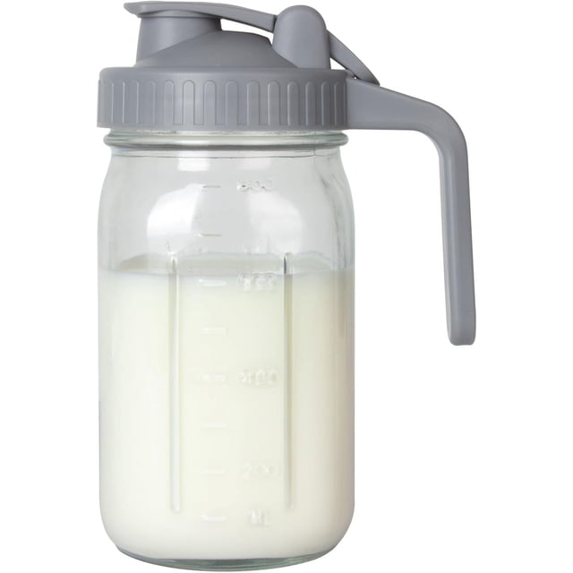 Pichet en Verre pour Lait Maternel 32 Oz, Contenant de Rangement à Grand Ouverture avec Couvercle Rabattable
