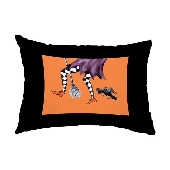 Simply Daisy, 14" x 20" Fly Away Witch Orange Halloween Print Decorative Outdoor Throw Pillow