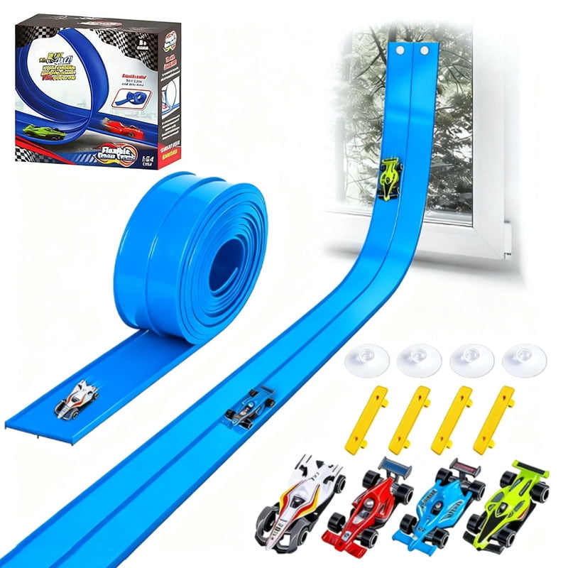 FlexTrack 3000 Flexible Race Car Track for Kids Toy with Suction Cups Compatible with Hot Wheels and Diecast 1/64th Cars and More 13 Feet Long Rolls Up Portable Racetrack