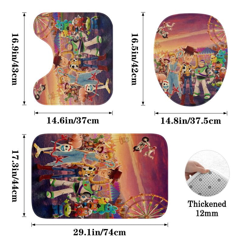 Lheaggik Cartoon Story 4 Pcs Bathroom Sets with Shower Curtain and Rugs, Waterproof Polyester Shower Curtain Sets with Hooks