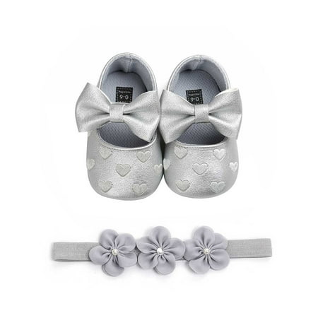 

Carolilly Baby Baptism Shoes and Headband Set Cute Heart Princess Dress Shoes and Flower Hairband for Infant Newborn Girls