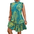 thumbnail image 1 of RXMEKW Robe Décontractée pour Femmes avec Imprimé Patchwork et Manches Volantées, Robe Midi Style Vacances Grande Taille pour le Printemps et l'Été, 1 of 9