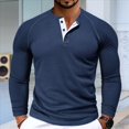 thumbnail image 4 of Camiseta Henley de Larga para Hombre, Informal, con Botones, Suave, Elástica, Básica, con Diseño de Gofre, para Otoño. Azul Real XXL, 4 of 6