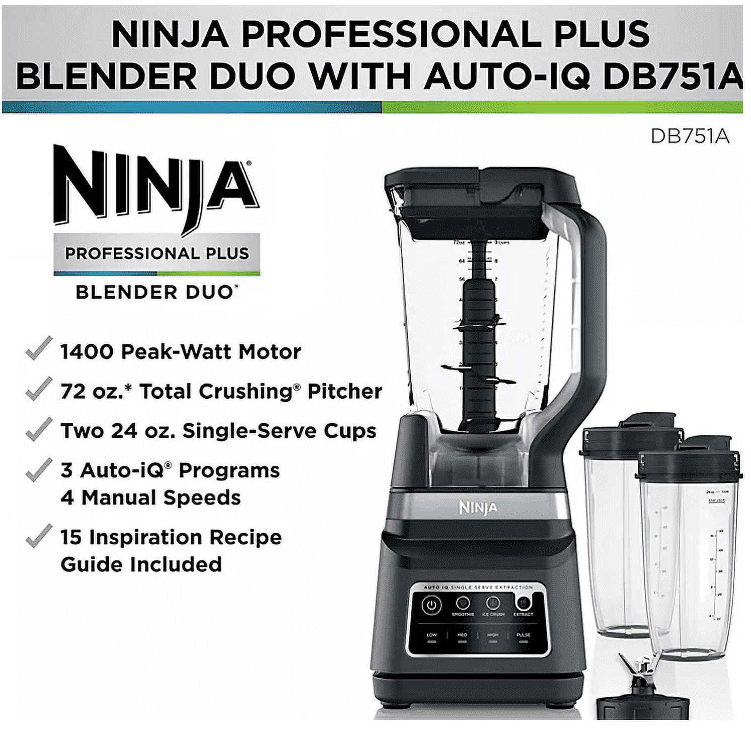 NINJA Professional Plus Blender DUO w/Auto-IQ DB751A 2 Personal