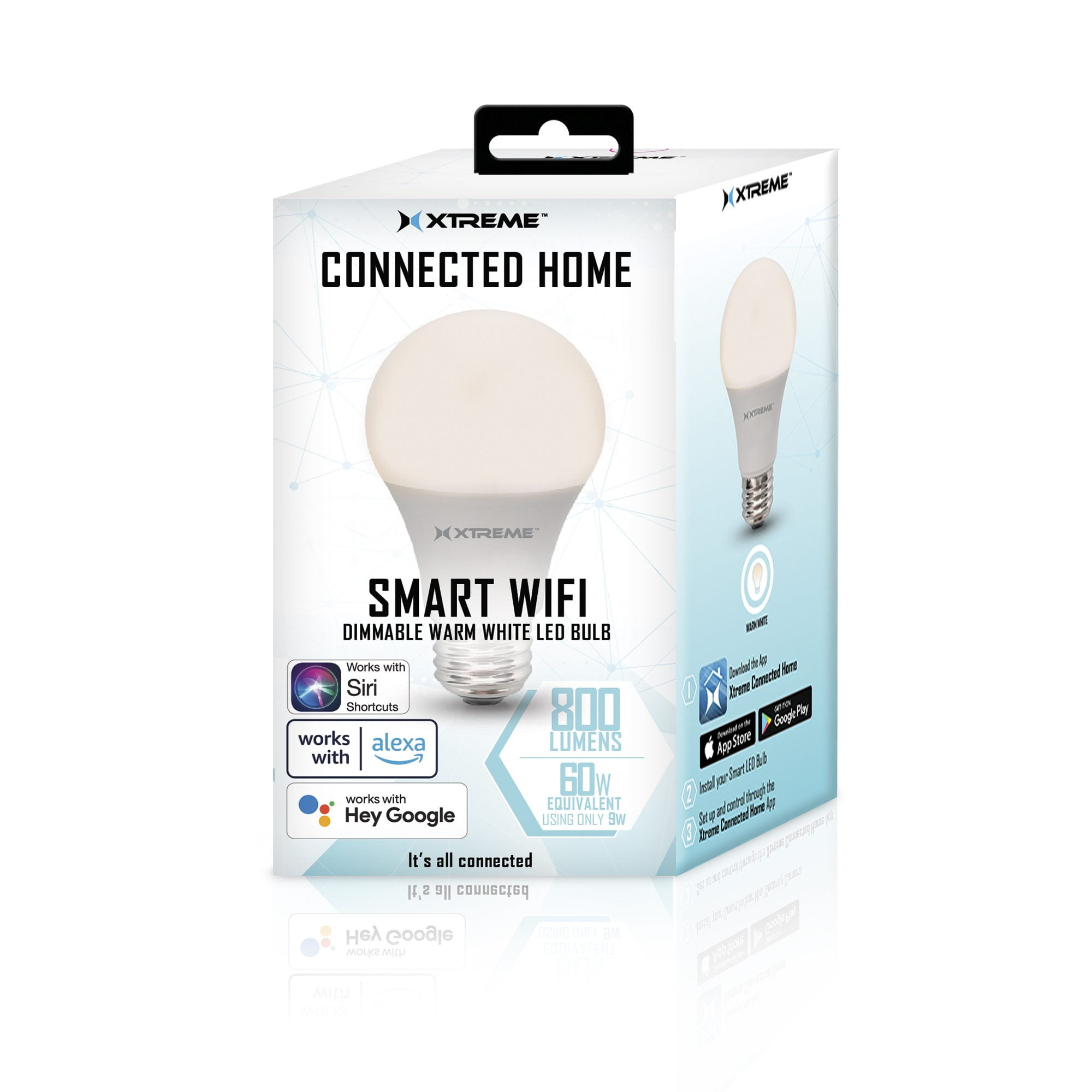 Xtreme 4 Pack Smart A19 Wi-Fi LED Bulbs - Dimmable White, Works with Wi-Fi Alexa, Google Assistant, and Siri