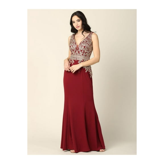 Women's Eva USA 5225 Mother Of Groom Long Formal Sleeveless Dress Burgundy 3XL