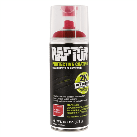 U Pol Products RAPTOR UP4886 2K Bedliner Aerosol, 13.2 oz Aerosol Can, Flame Red, 14.5 sq-ft Coverage