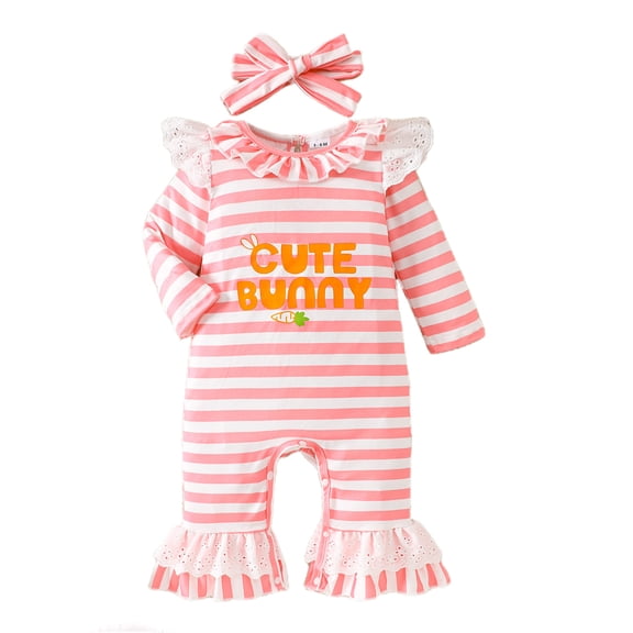 Staki Baby Girl Easter Outfit Easter Baby Boy Girl Outfit Embroidery Bunny Rompers Bunny Tail Jumpsuit Unisex Newborn Infant Easter Clothes 0-18M(Red,3-6 Months)