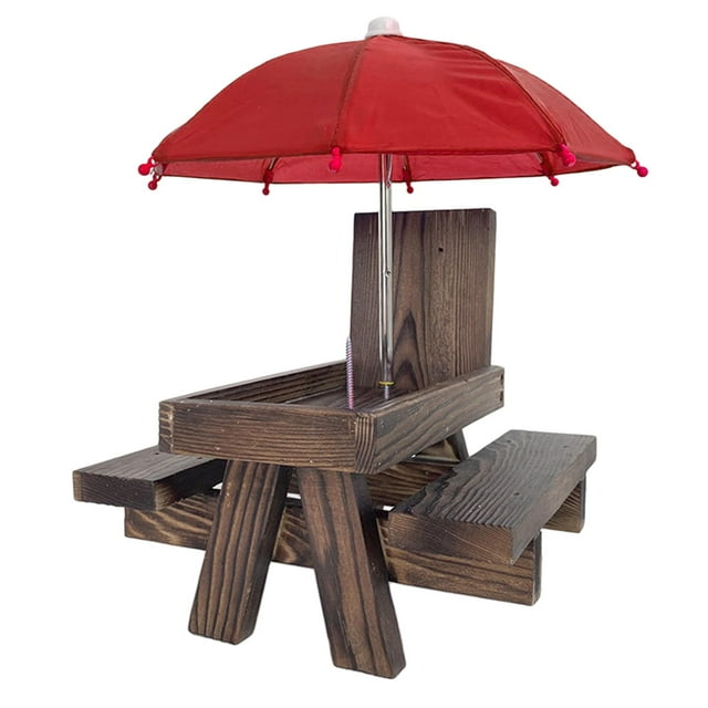 Comederos De Ardilla Comedero De Ardillas De Madera Para Patio Trasero Con Sombrilla 2 SM SunniMix Alimentador de ardillas