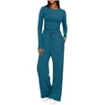 thumbnail image 3 of Ruched Blouse And Pants Set Women's Long Sleeve Solid Tops And Elastic Waist Bottoms Casual Work Outfit Two Piece Set Fashion Gifts for Women | Sopatenor,Navy XL, 3 of 9