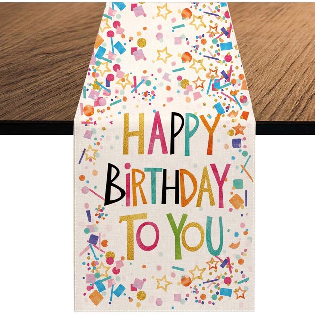 Spring Summer Happy Birthday Table Runner Holiday Dining Runners for Home Party Décor, 13x108 Inch, Perfect for Festive Occasions