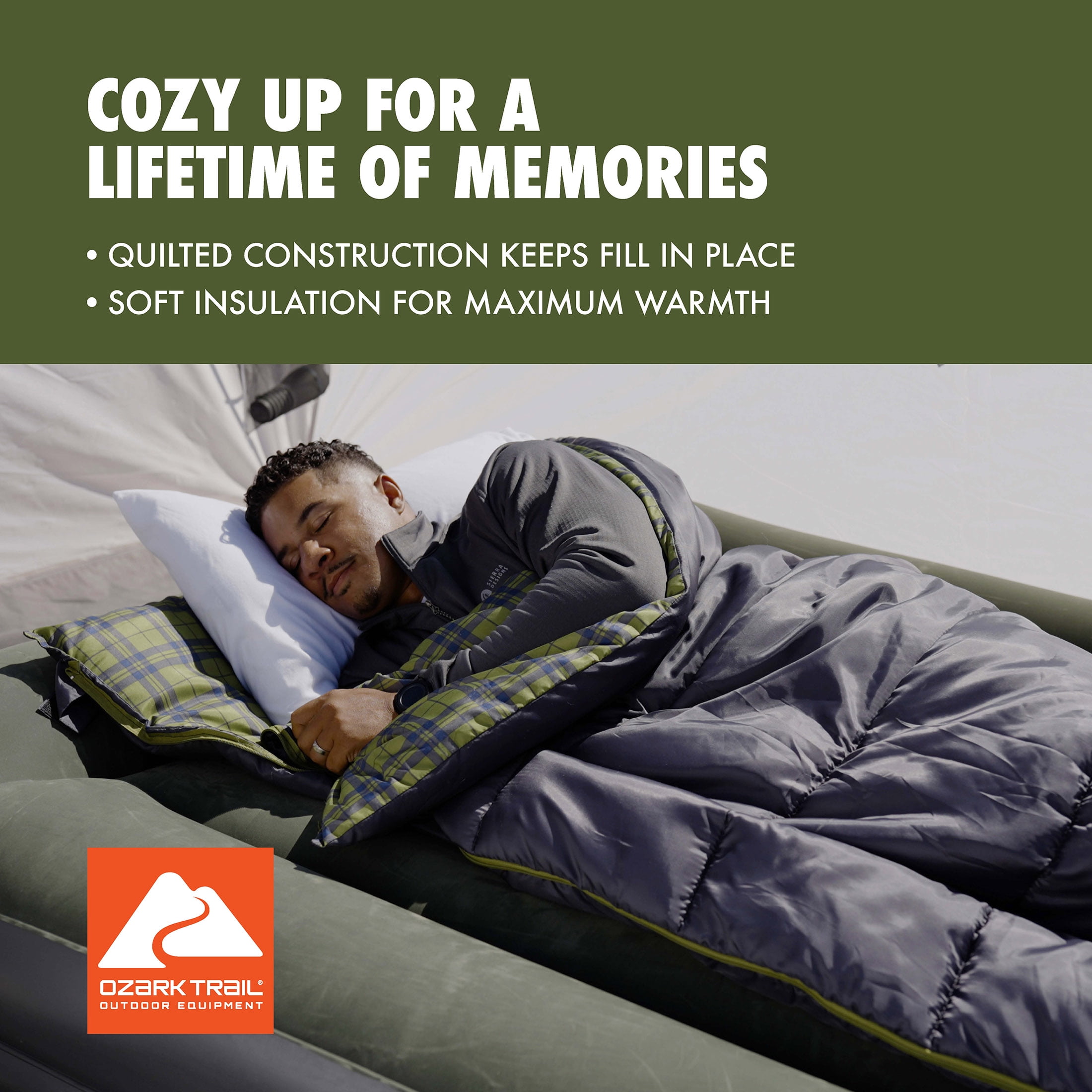 Ozark Trail Oversized 30-Degree Cool Weather Rectangular Sleeping Bag, Gray, 40