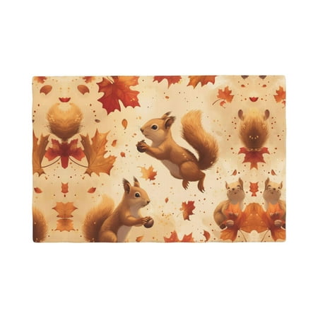 

Placemats Set of 6 cute Squirrels Autumn Leaves Place mats for Dining Table Indoor/Outdoor Cute Heat Resistant Washable Table Mats(18 x 12 )