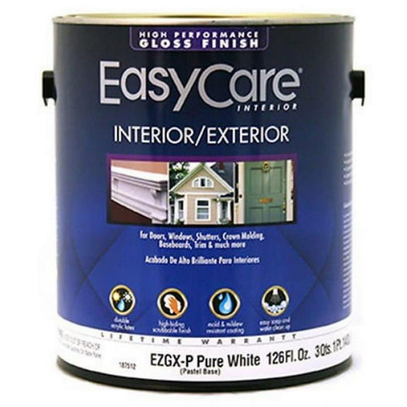 EasyCare EZGXP-GL Ultra Premium Interior/Exterior Paint, High Gloss Pastel Base, EZGX-P, Pure White, Gallon - Quantity 1