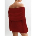thumbnail image 6 of Women'S Off Shoulder Mini Skirt Bodycon Long Sleeve Crochet Out Going Mesh Elegant Sweater Dress Red M, 6 of 7
