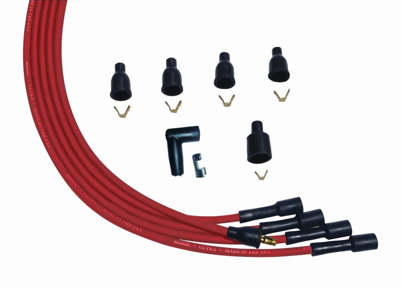 Straight Plug Ends Moroso 52004 Ultra Series Universal 4 Cylinder Red Spark Wires Non HEI Distributor 