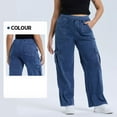 thumbnail image 5 of YDFCWXW Womens Plus Size Cargo Jeans Pants Wide Leg Jeans Casual High Waisted Straight Denim Pants with Pockets BU3, XXL, 5 of 5
